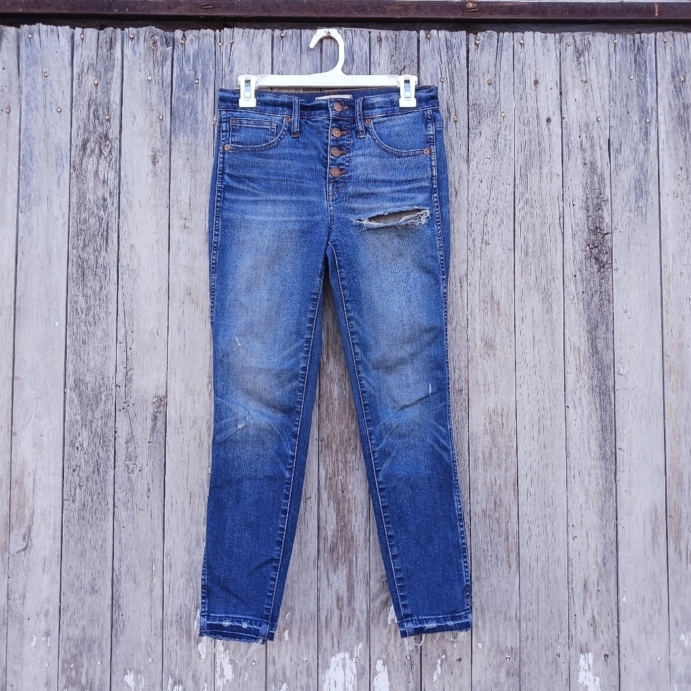 Madewell Womens Sz 26  10" High-Rise Skinny Jeans‎ Raw Hem Distressed Button Fly